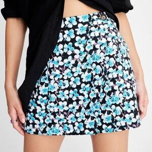 Future Collective Wrap Cargo Skirt Womens Size 12 Linen Blue Ditsy‎ Floral NEW